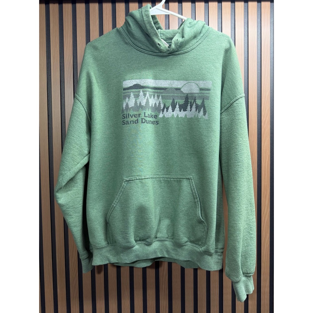Silver Lake Sand Dunes Michigan Graphic Hoodie Heather Green Unisex L XL